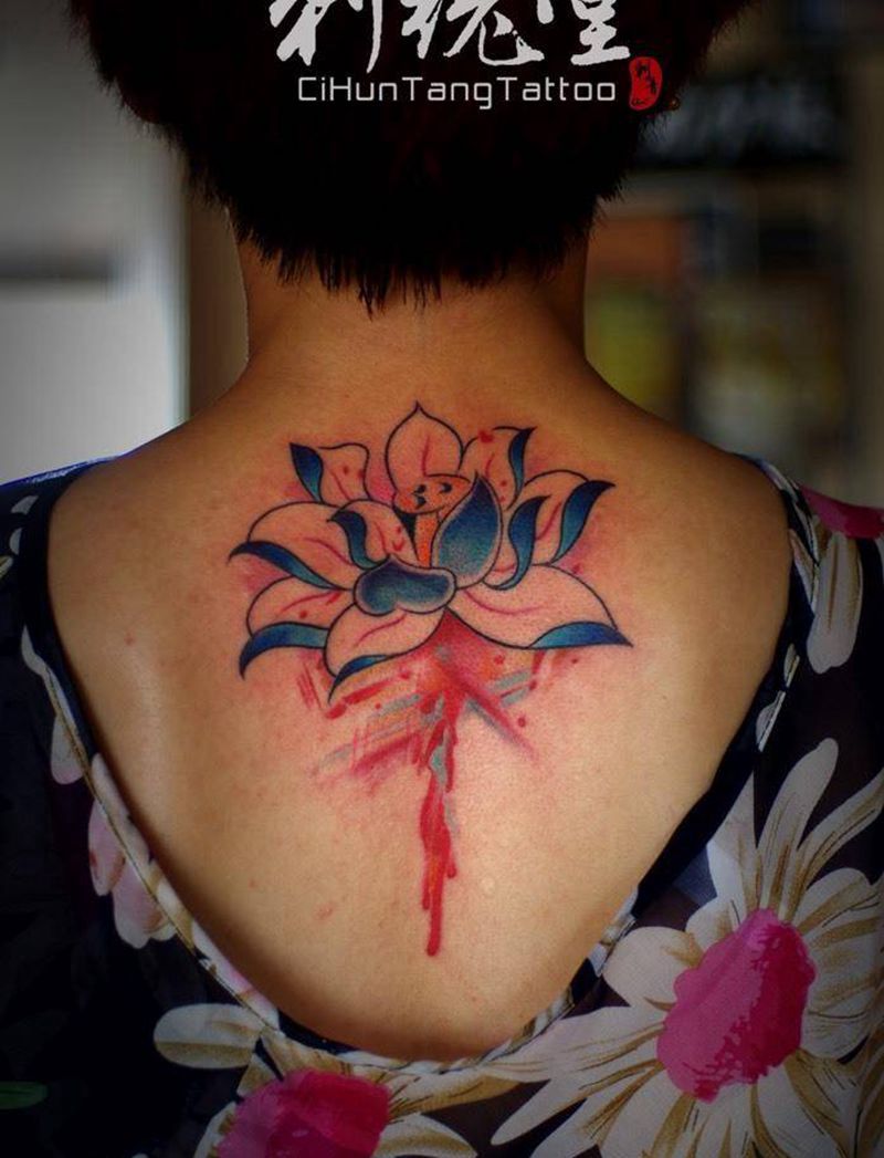 花系列纹身图片_植物背部传统纹身图案