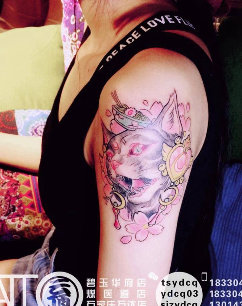 欧美风格猫纹身图片_成品手臂欧美动物原创纹身图案