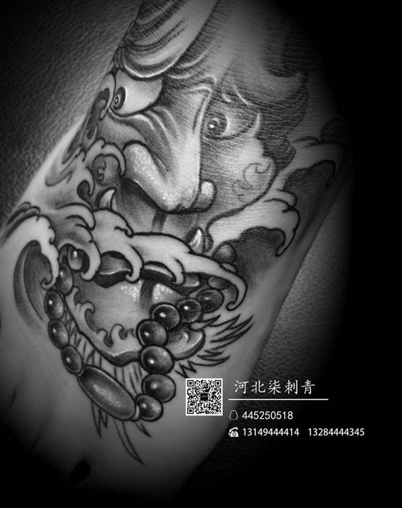 脚面般若纹身图片_成品脚部传统鬼神纹身图案