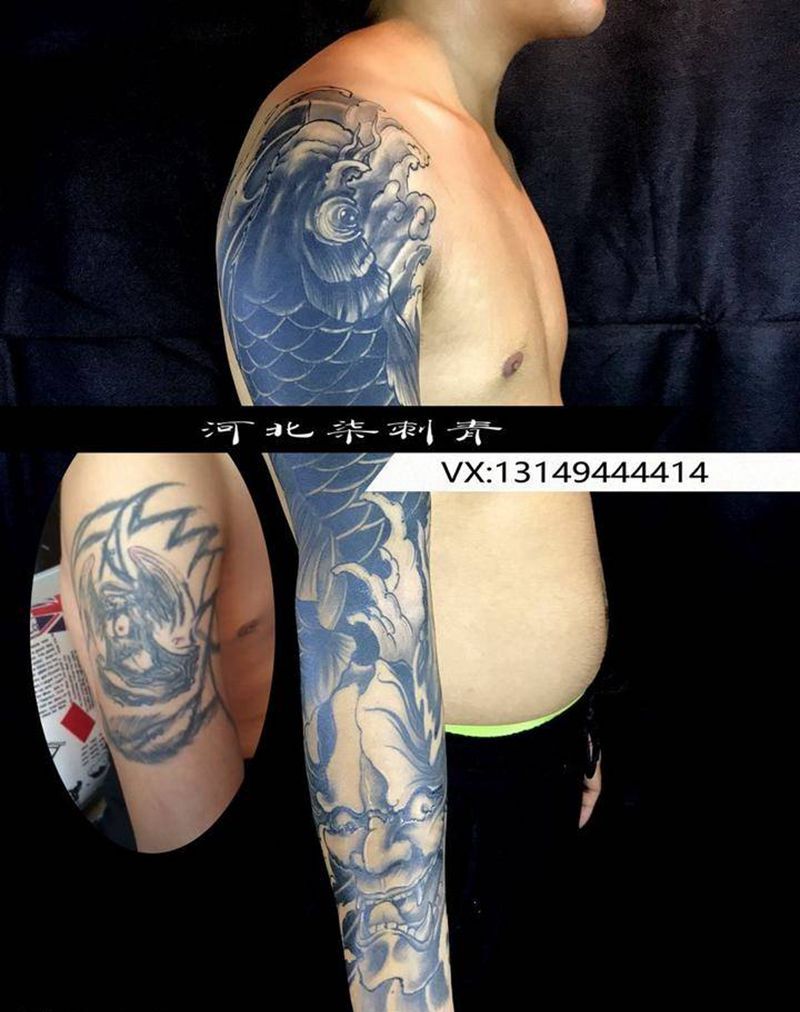 遮盖作品花臂纹身图片_成品手臂传统原创纹身图案