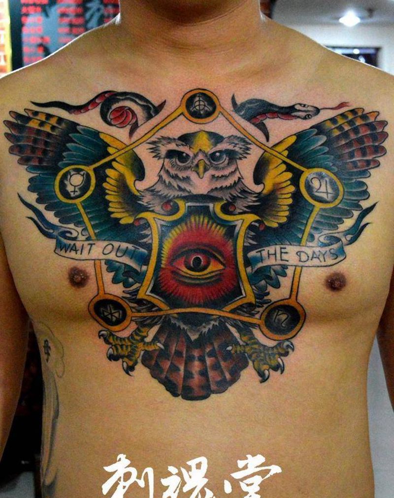 OLD  SCHOOL纹身纹身图片_胸部动物欧美纹身图案