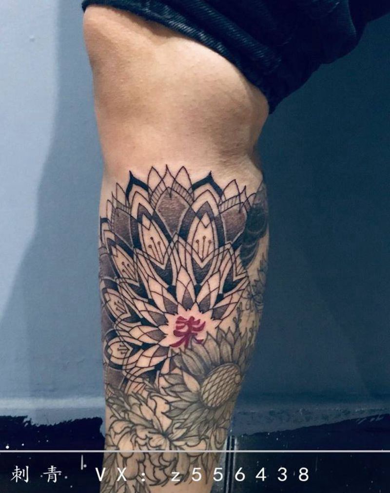 梵花纹身图片_腿部纹身图案