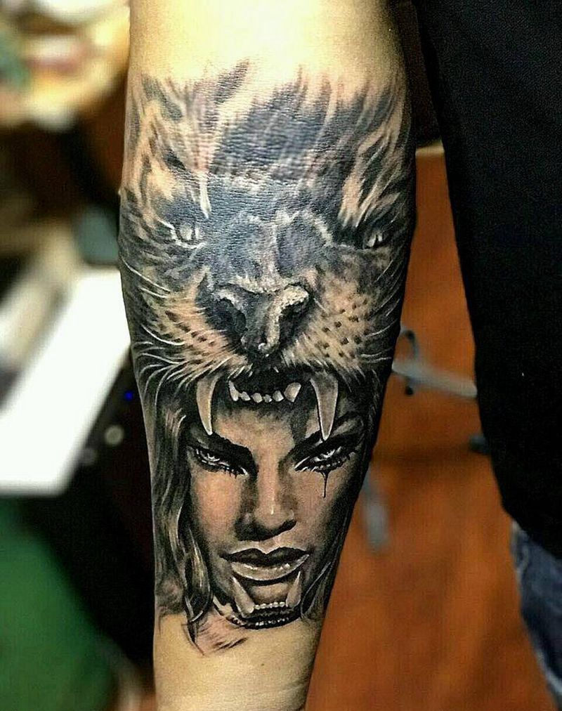 欧美虎女纹身图片