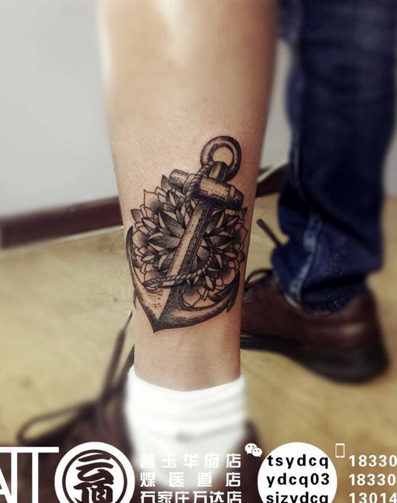 船锚⚓️纹身图片_成品腿部欧美原创静物纹身图案