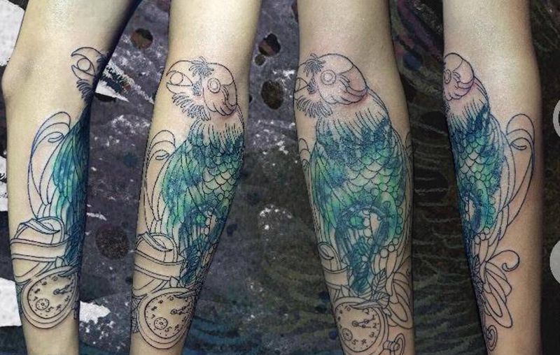 强力覆盖老纹身 割线完成纹身图片_成品手臂欧美动物原创纹身图案