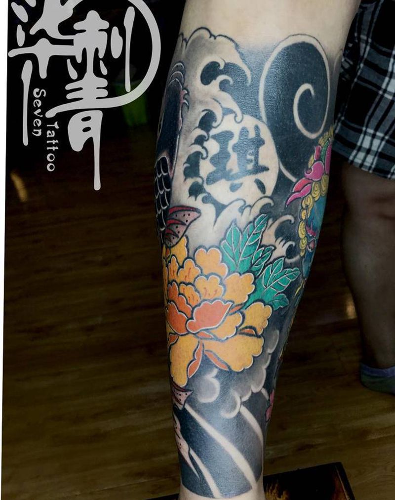 老传统·包小腿纹身图片_腿部老传统纹身图案