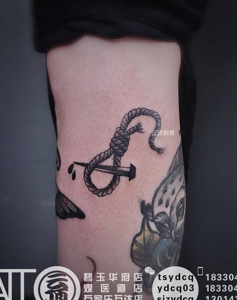 绳索纹身图片_腿部Old School绳索纹身图案