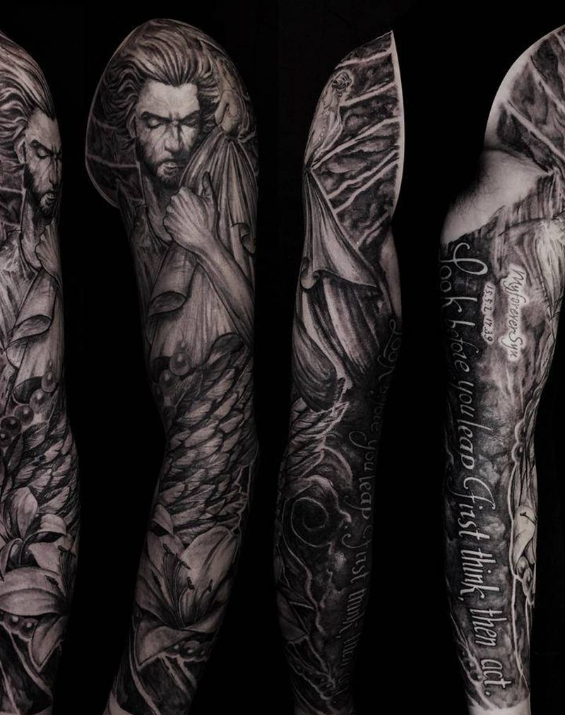 爱的花臂纹身图片_手臂欧美写实纹身图案