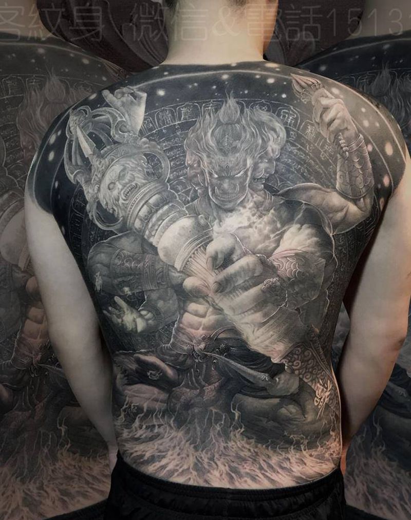 阿修罗王纹身图片_背部欧美写实阿修罗纹身图案