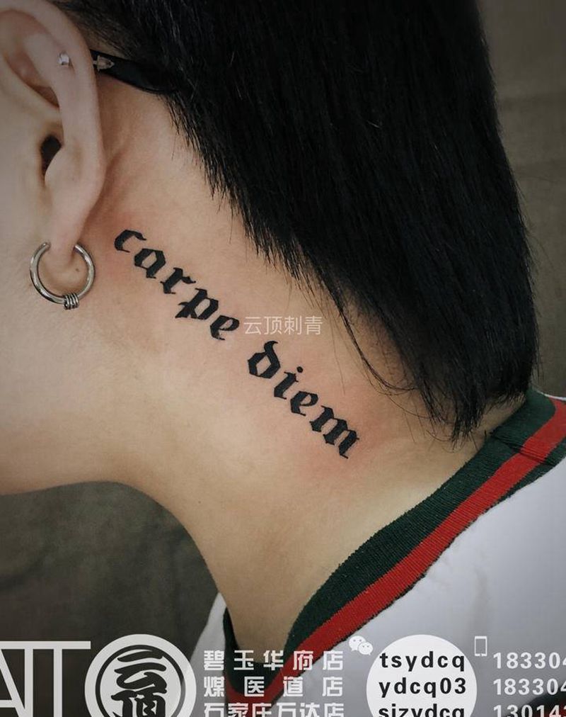 哥特字体纹身图片_颈部图腾英文字体纹身图案