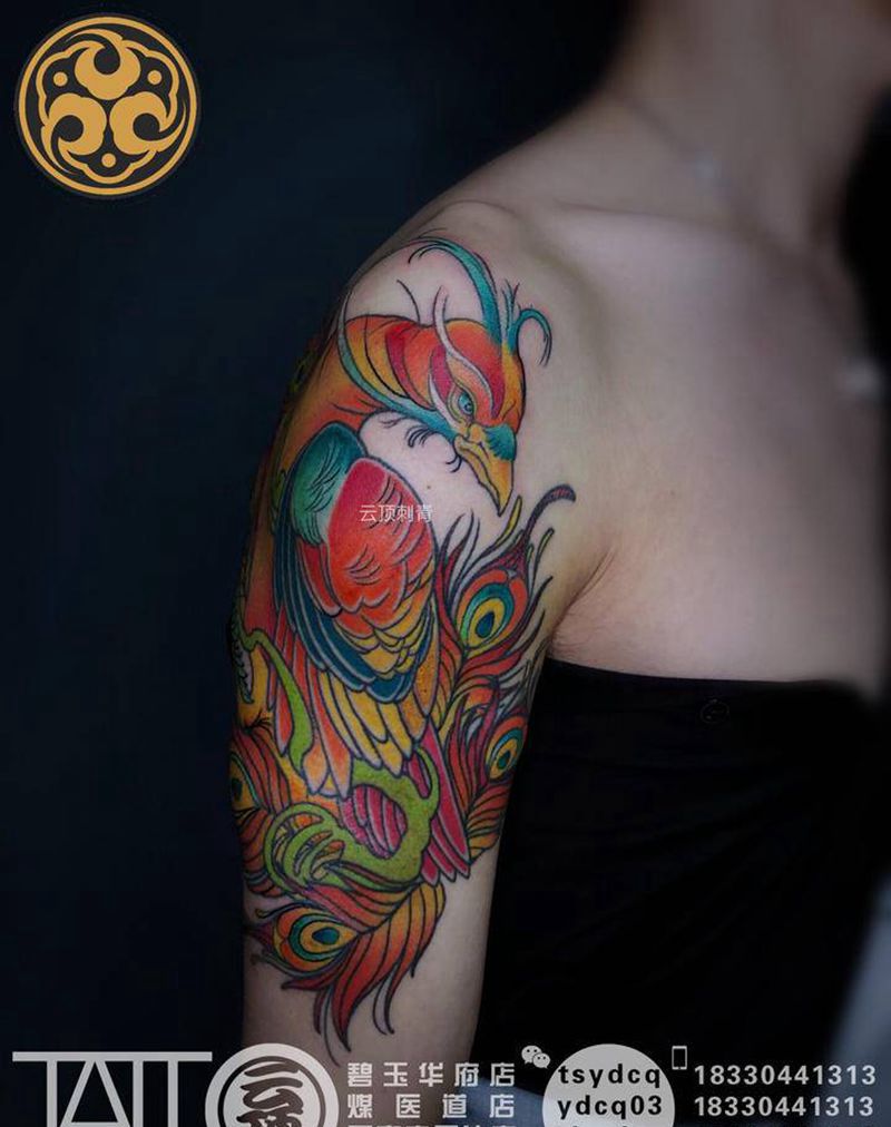 凤凰纹身图片_手臂New School凤凰纹身图案