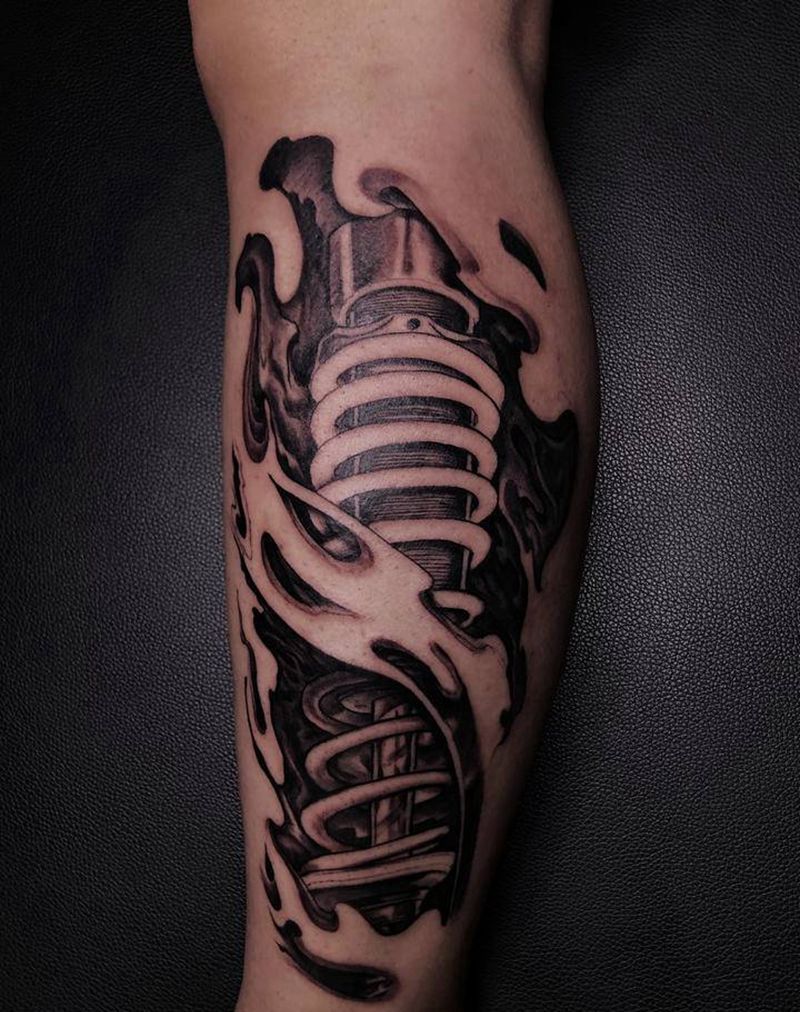避震簧，机械纹身，未完成纹身图片_手臂腿部欧美写实纹身图案