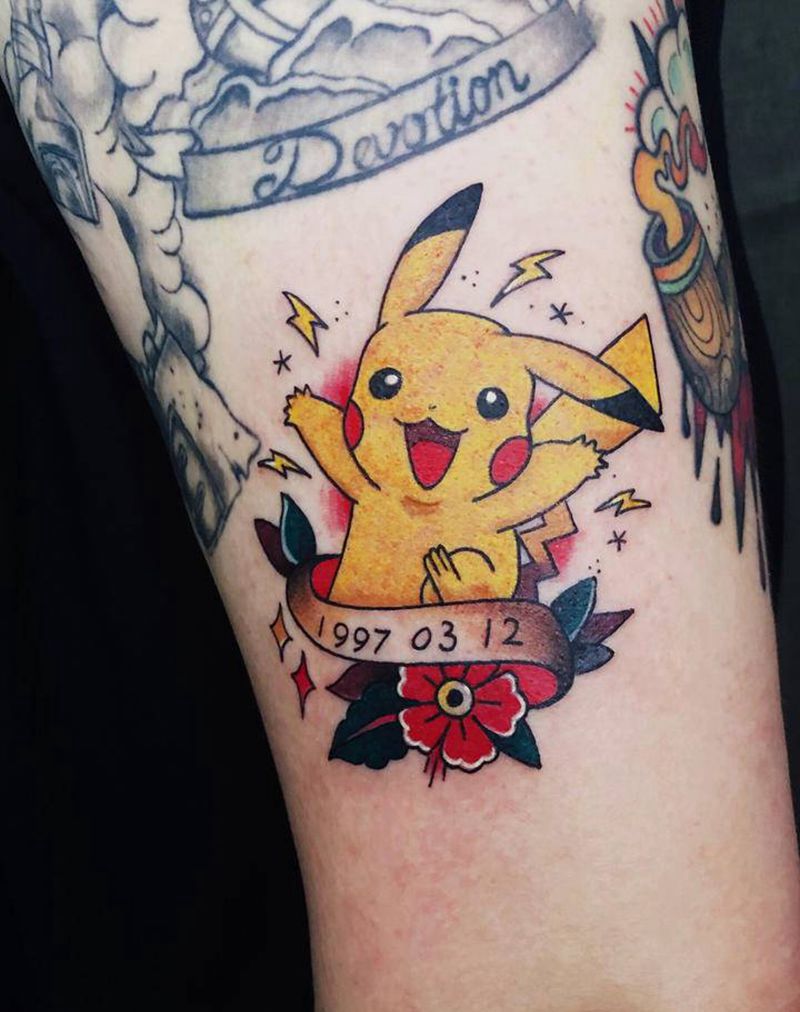 皮卡丘纹身图片_手臂New School动漫纹身图案