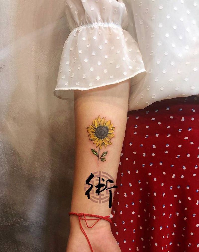 向日葵纹身图片_手臂欧美写实向日葵纹身图案