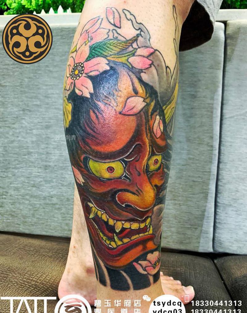 般若纹身图片_腿部新传统般若纹身图案