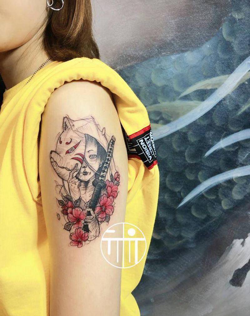 日式速写纹身图片_手臂欧美写实几何速写纹身图案