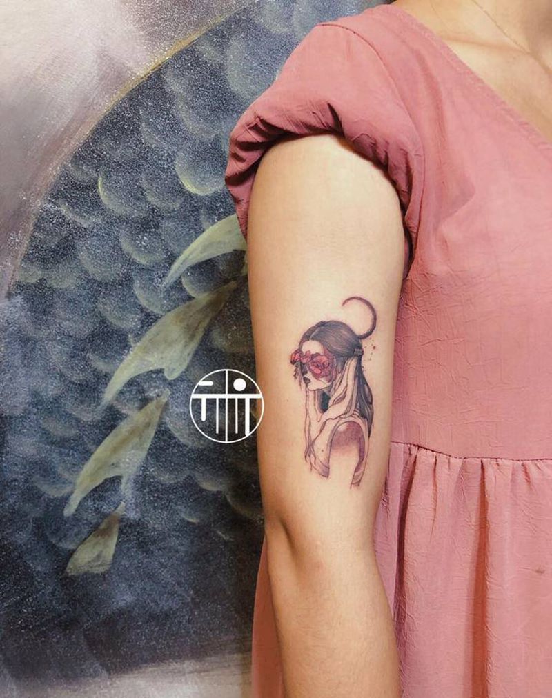 迷幻欧美美女纹身图片_手臂欧美写实纹身图案