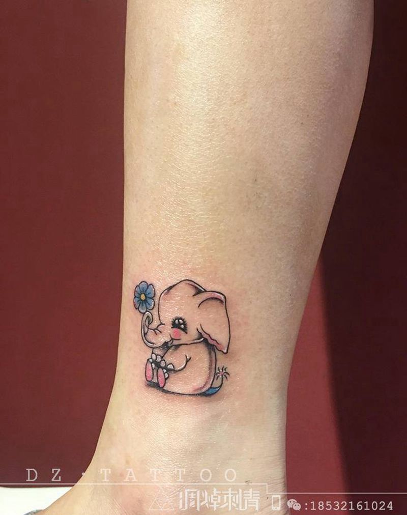 小象纹身图片_脚部纹身图案