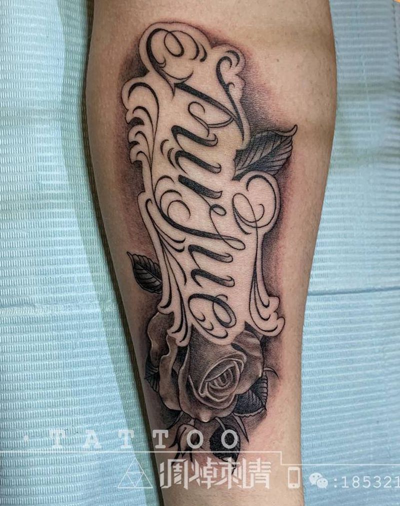 花体字纹身图片_手臂欧美写实纹身图案