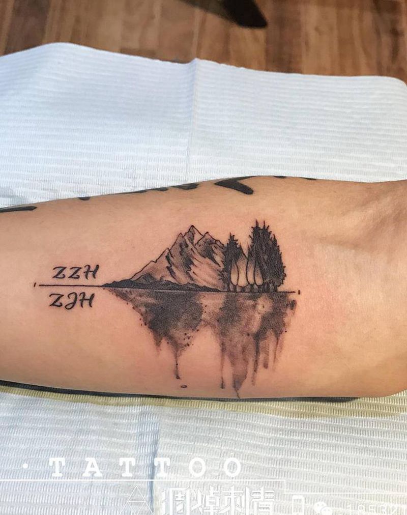 山水纹身图片_手臂水墨纹身图案