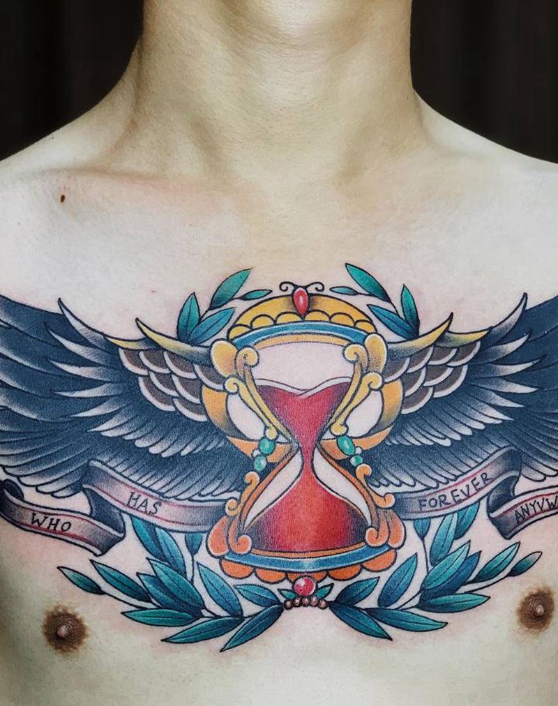 School·花胸纹身图片_胸部Old School欧美写实纹身图案