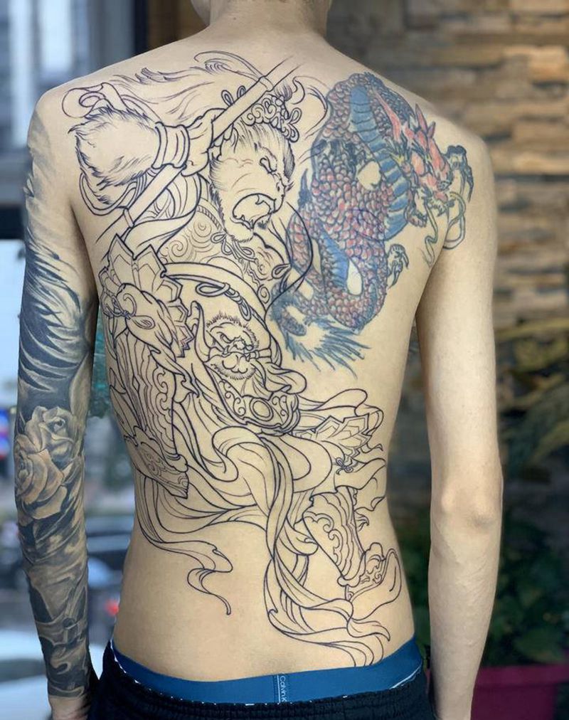 大圣纹身图片_背部新传统老传统纹身图案