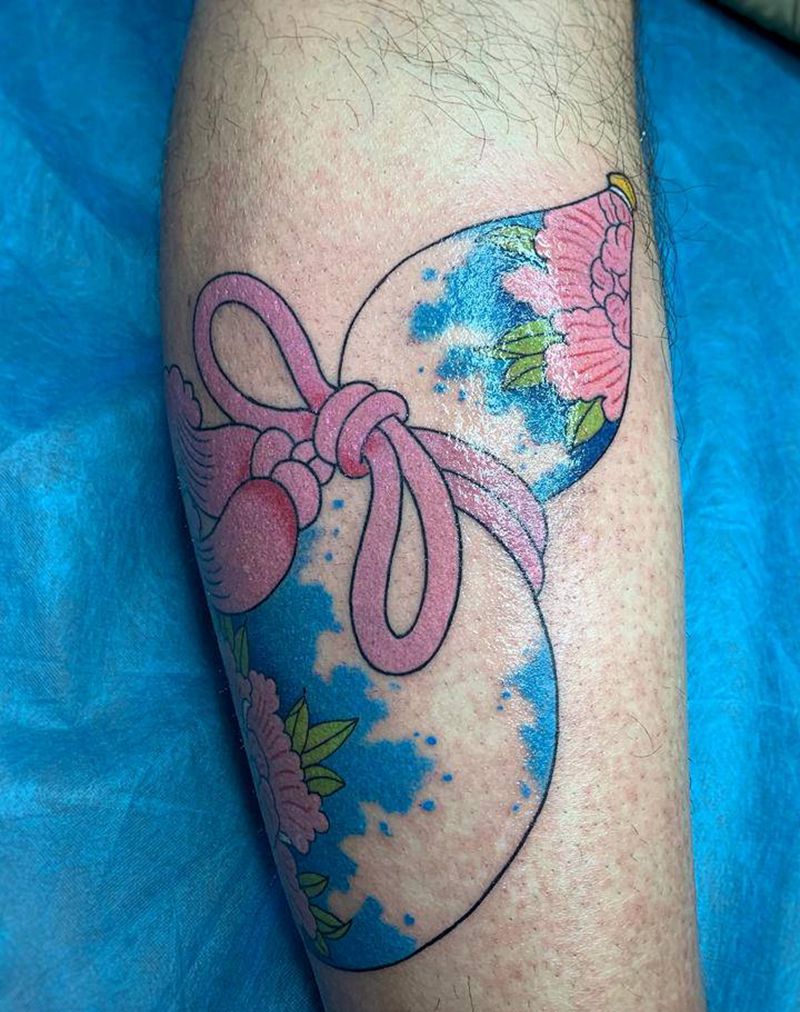 福禄纹身图片_腿部老传统纹身图案