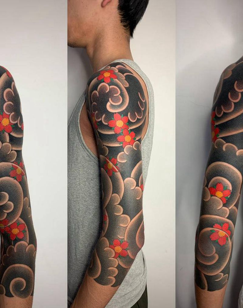 樱花臂纹身图片_老传统新传统纹身图案