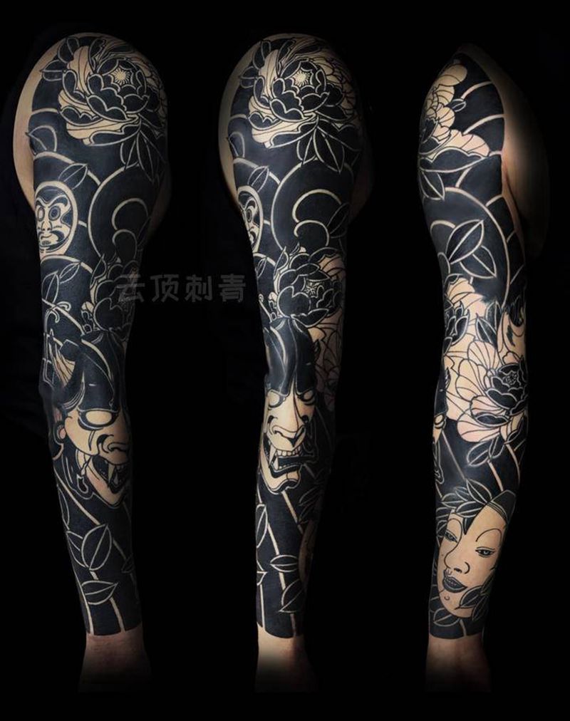 能面纹身图片_手臂老传统新传统能面 般若纹身图案