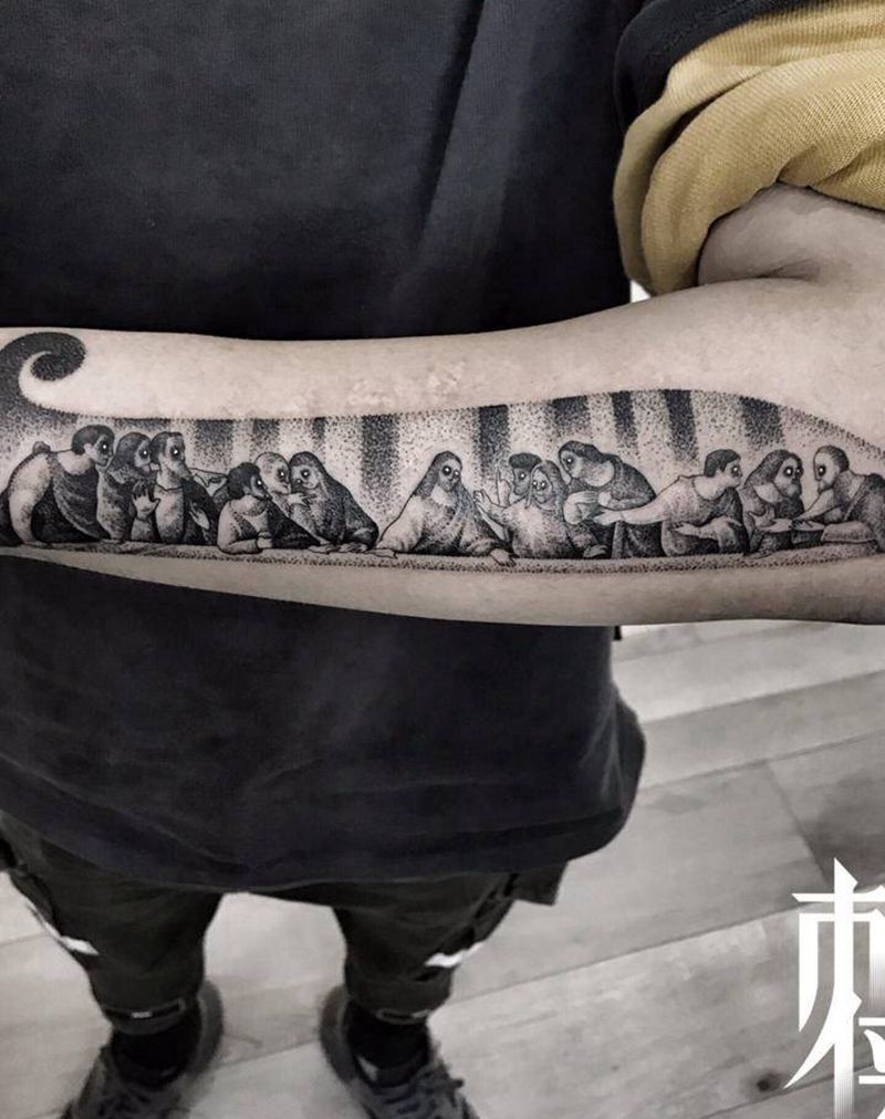 最后的晚餐纹身图片_手臂点刺纹身图案