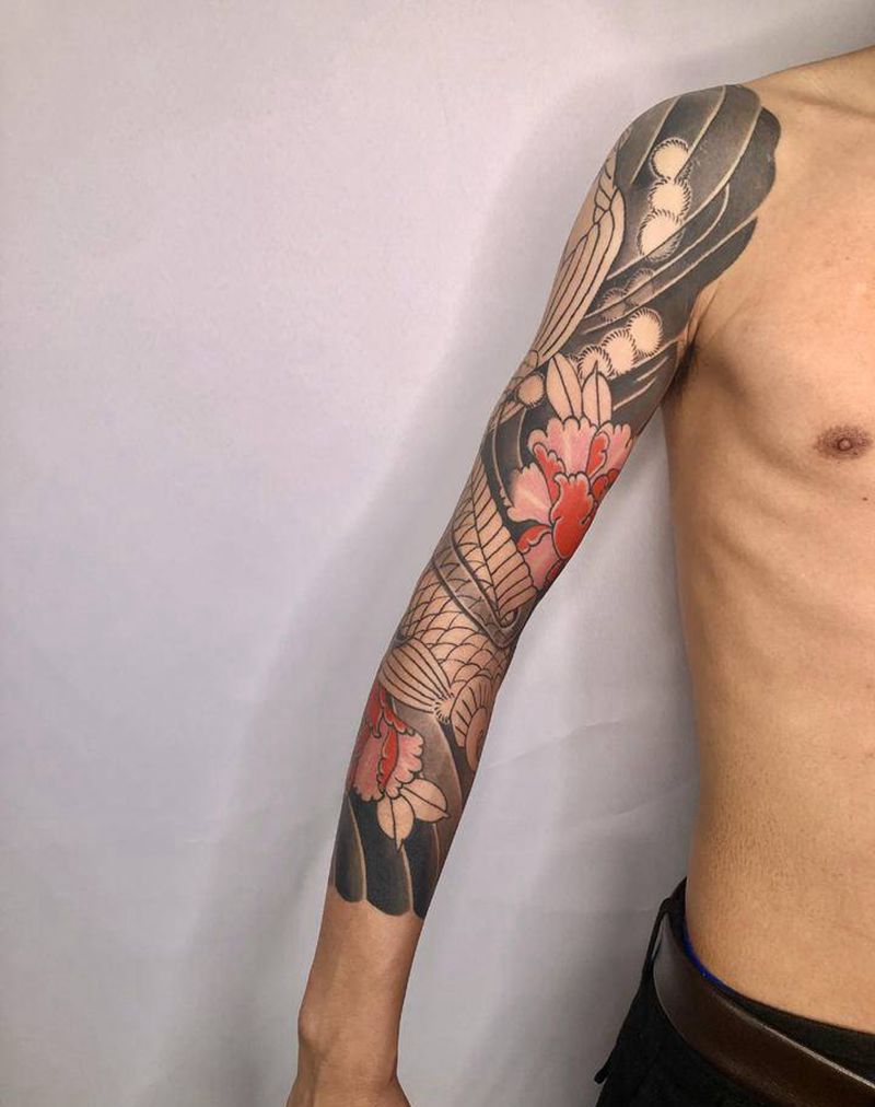 鲤鱼花臂纹身图片_手臂腿部老传统纹身图案