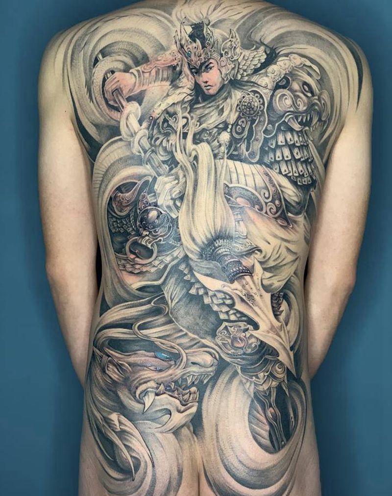 满背赵子龙纹身图片_背部新传统纹身图案