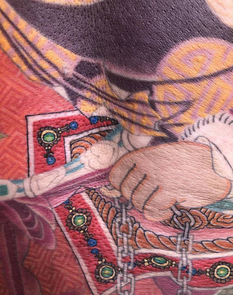 满背财神纹身图片_背部腹部纹身图案