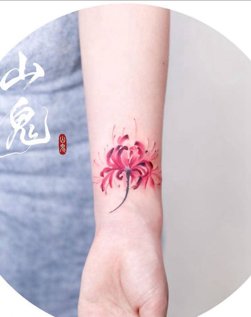 手腕彼岸花纹身图片_手部手臂水墨水彩纹身图案