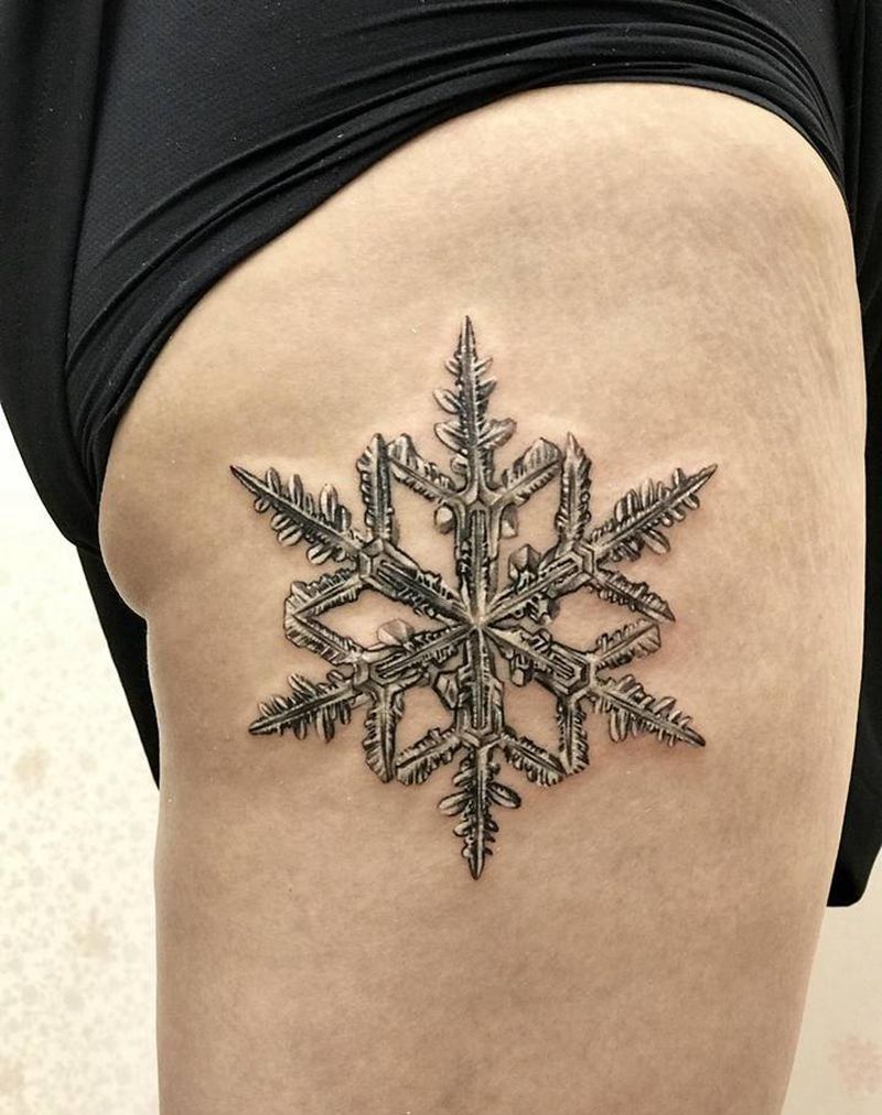 雪花纹身图片_腿部欧美写实纹身图案