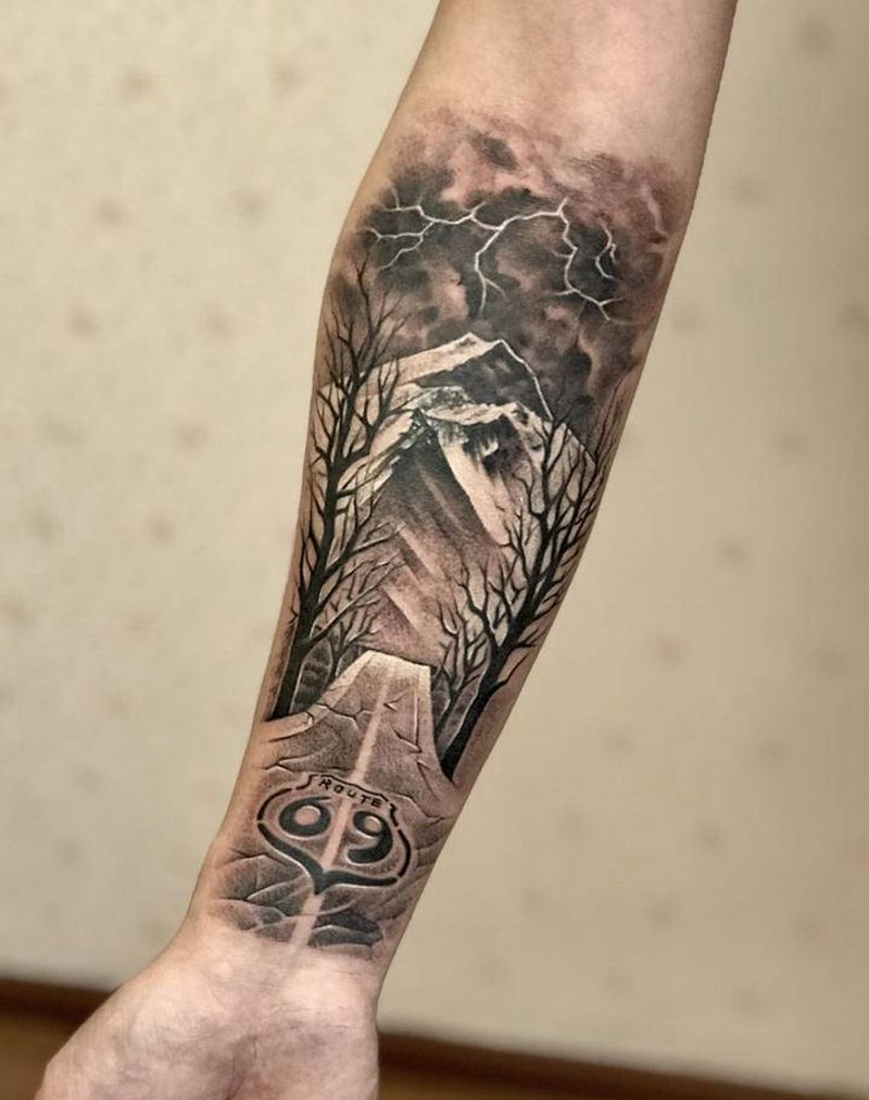 在路上纹身图片_手臂欧美写实公路纹身图案