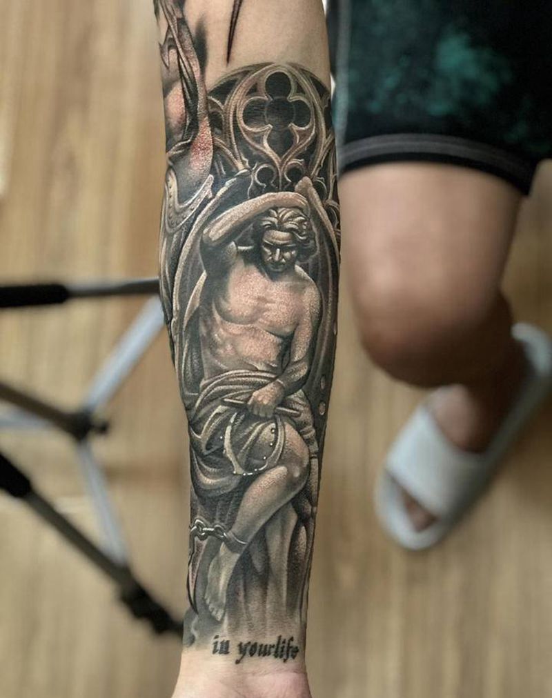 路西法纹身图片_手臂欧美写实纹身图案