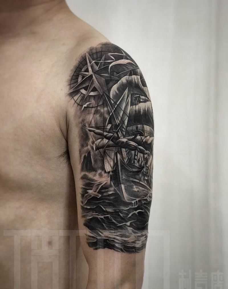 船纹身图片_手臂欧美写实纹身图案