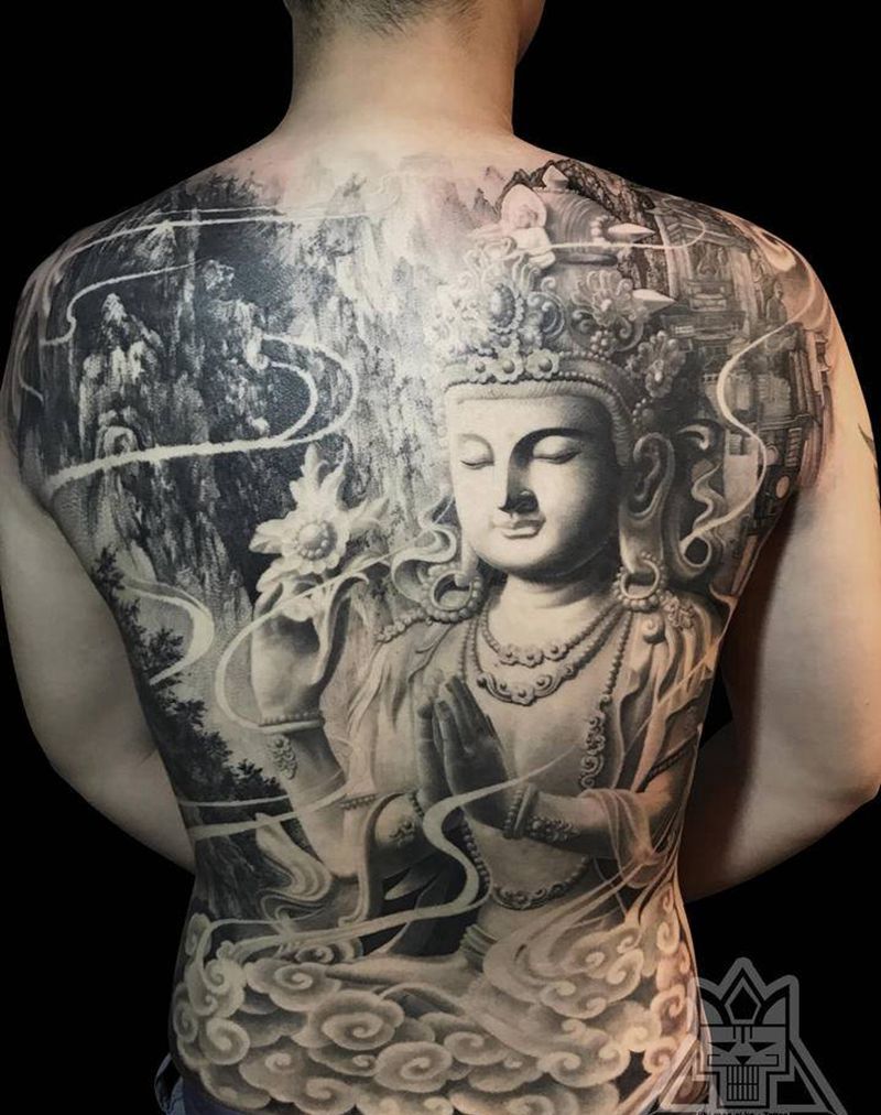 普贤菩萨纹身图片_背部普贤菩萨纹身图案