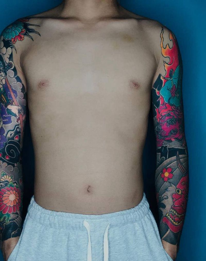 传统花臂纹身图片_手臂老传统纹身图案