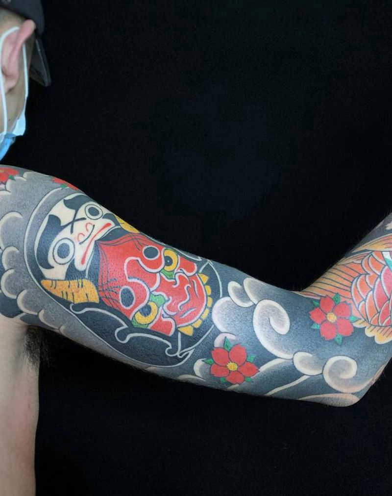 花臂作品纹身图片_手臂老传统纹身图案