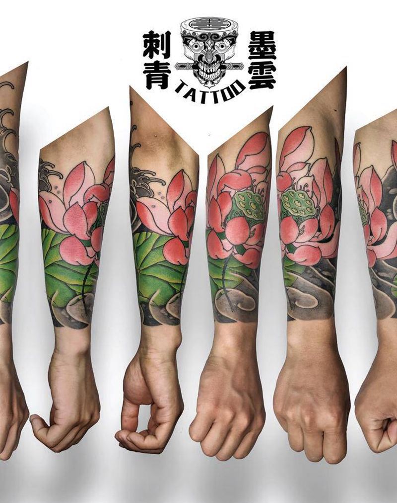 莲花塘包小臂完工纹身图片_手臂腿部新传统老传统纹身图案