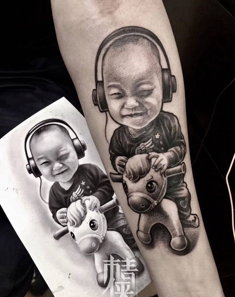大头儿子纹身图片_手臂欧美写实纹身图案