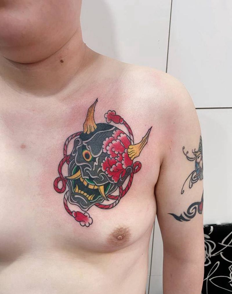 般若纹身图片_胸部老传统纹身图案