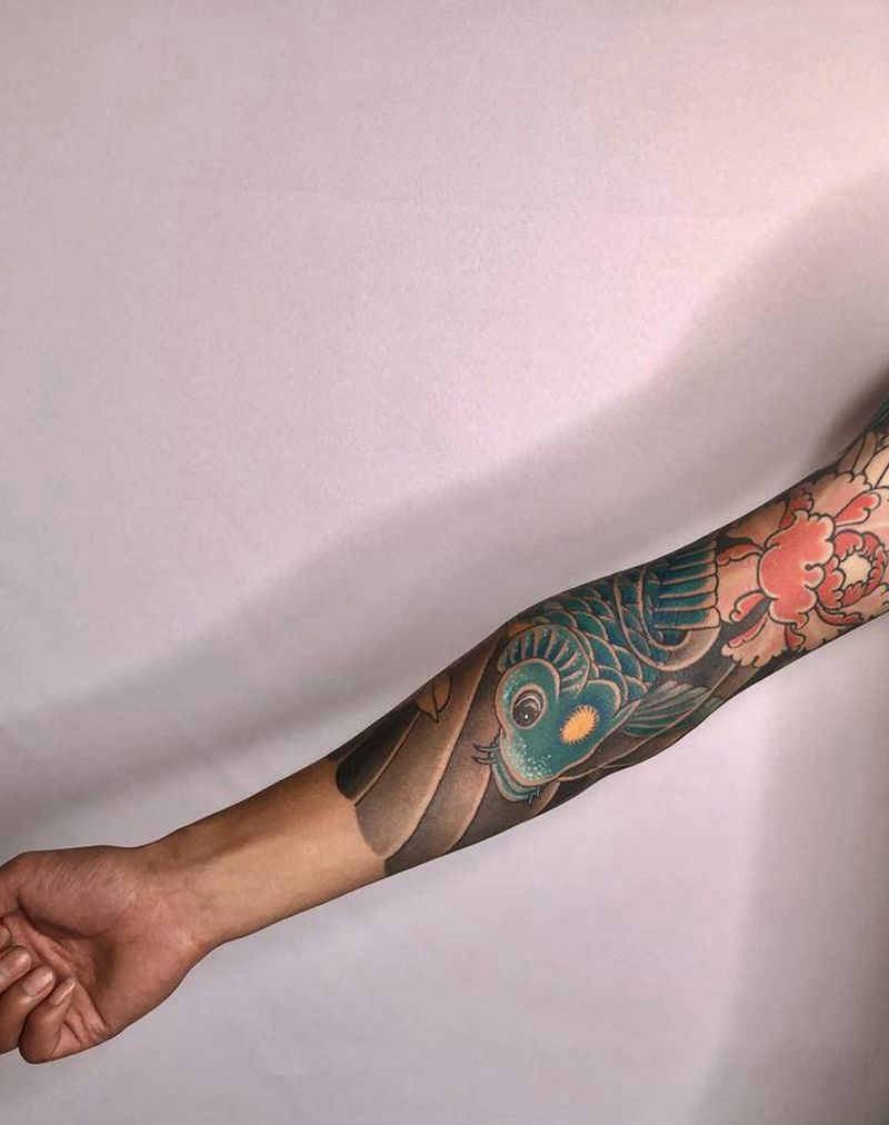 花臂进度纹身图片_手臂老传统纹身图案