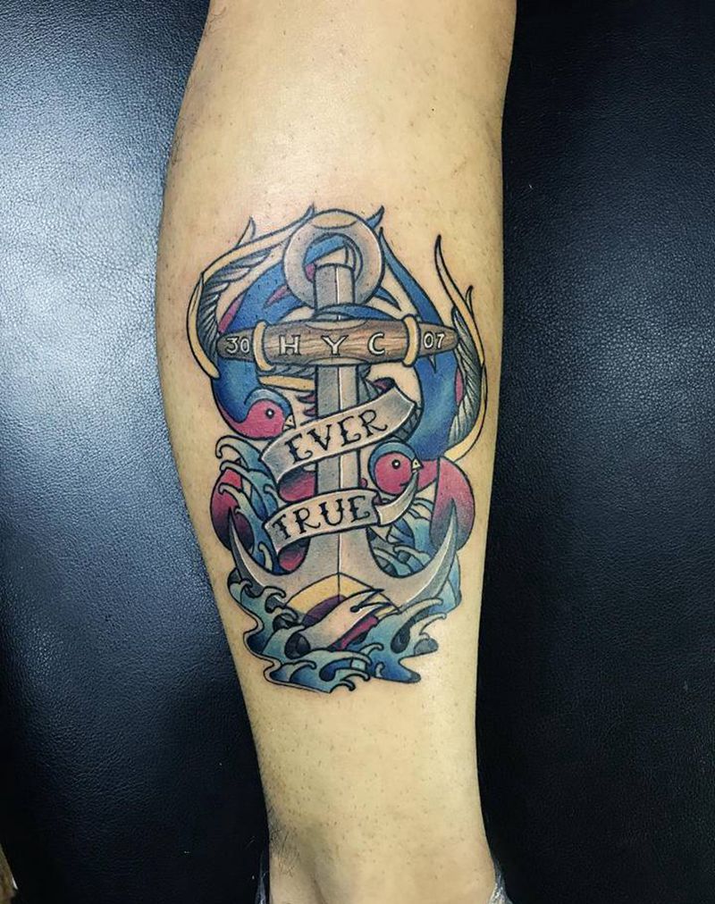 School船锚纹身图片_脚部腿部Old SchoolNew School纹身图案