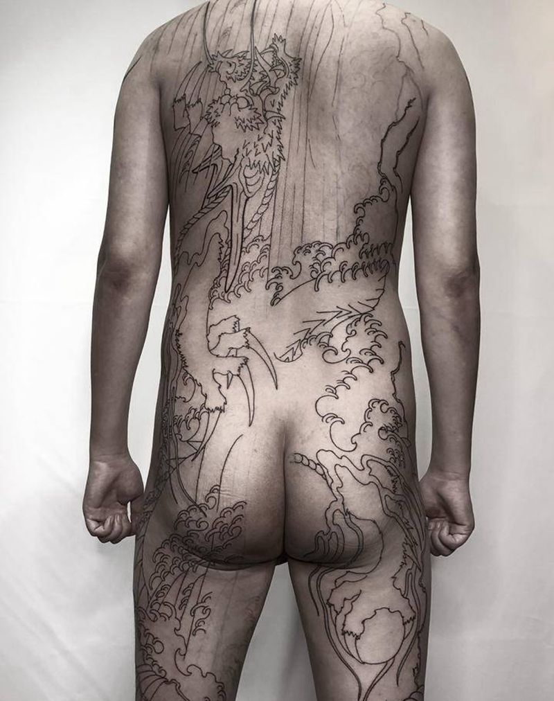 庐山升龙霸纹身图片_背部臀部新传统老传统纹身图案
