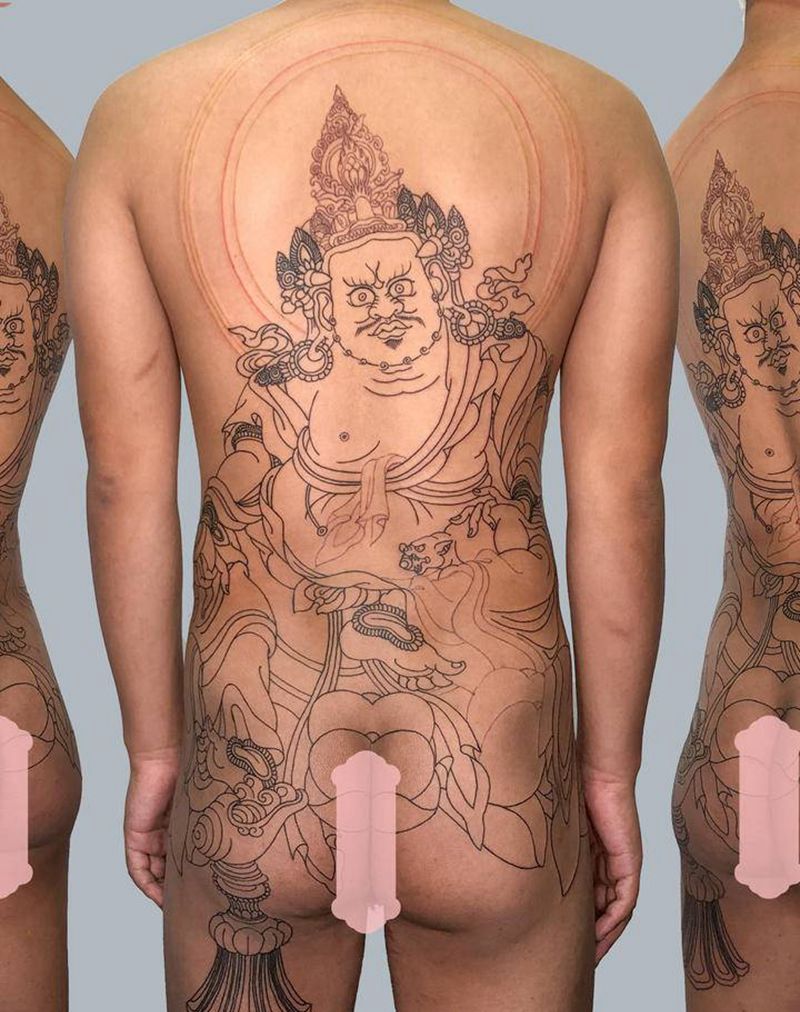 黄财神纹身图片_背部新传统老传统纹身图案