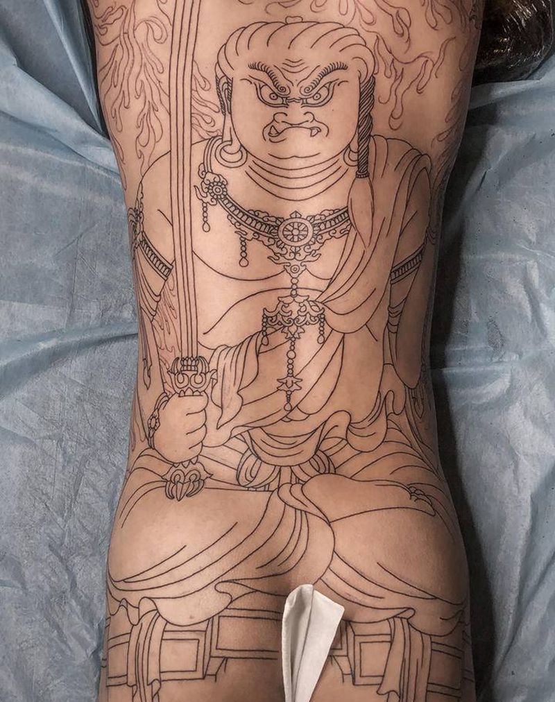 不动明王纹身图片_背部臀部老传统新传统纹身图案