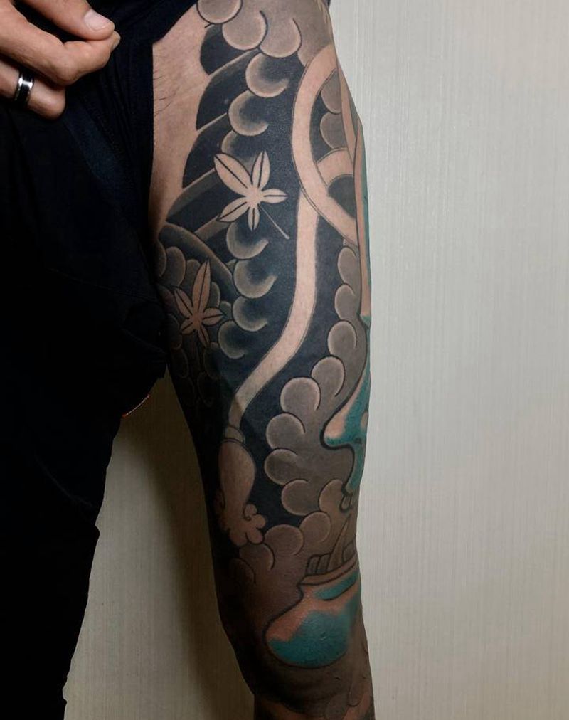 般若纹身图片_腿部新传统老传统纹身图案